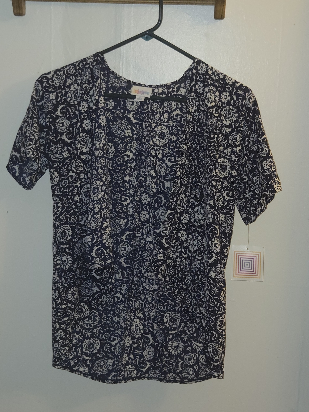 Kids LuLaRoe Navy and White Floral Open Front Bianka